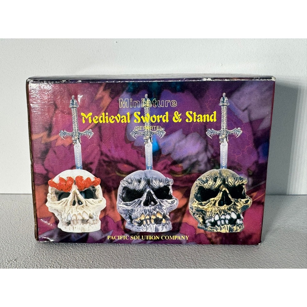 Pacific Solution Miniature Medieval Sword & Skull Stand Barbarian PN-003-4SL New